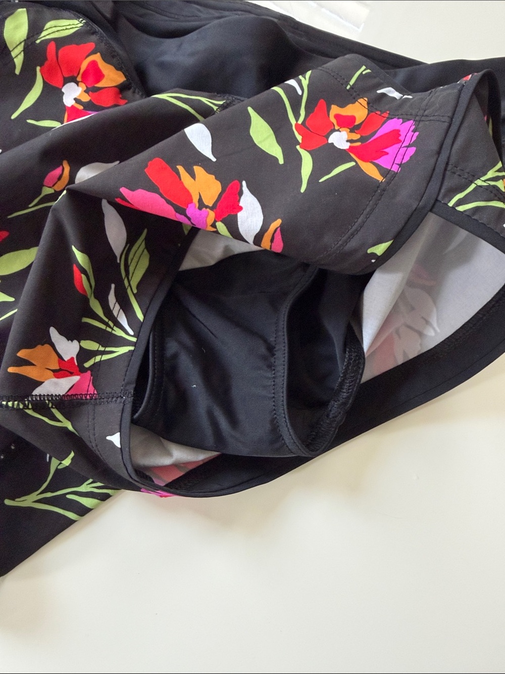 Lands' End Black Floral Athletic Shorts with Bright Blooms - Picture 5 of 7